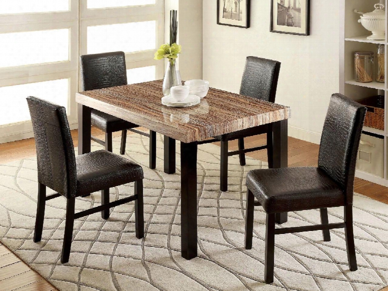 Rockham I Collection Cm3278t 48" Dining Table With Rectangular Shape Faux Marble Top Solid Wood And Wood Veneer Construction In Black