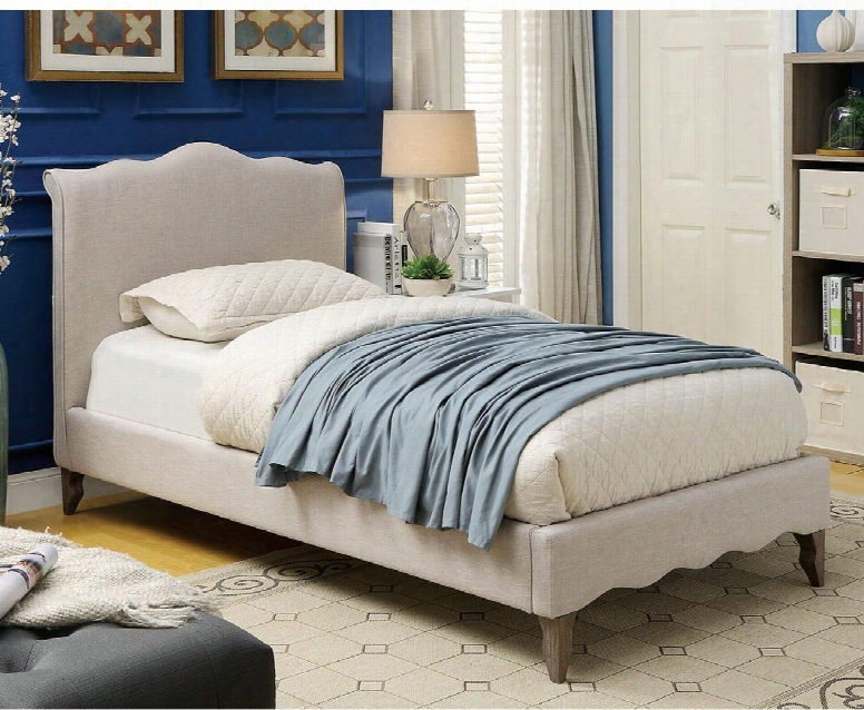 Rolanda Collection Cm7722t-bed Twin Size Bed With Tapered Legs Solid Wood Construction And Padded Fabric Upholstery In Beige