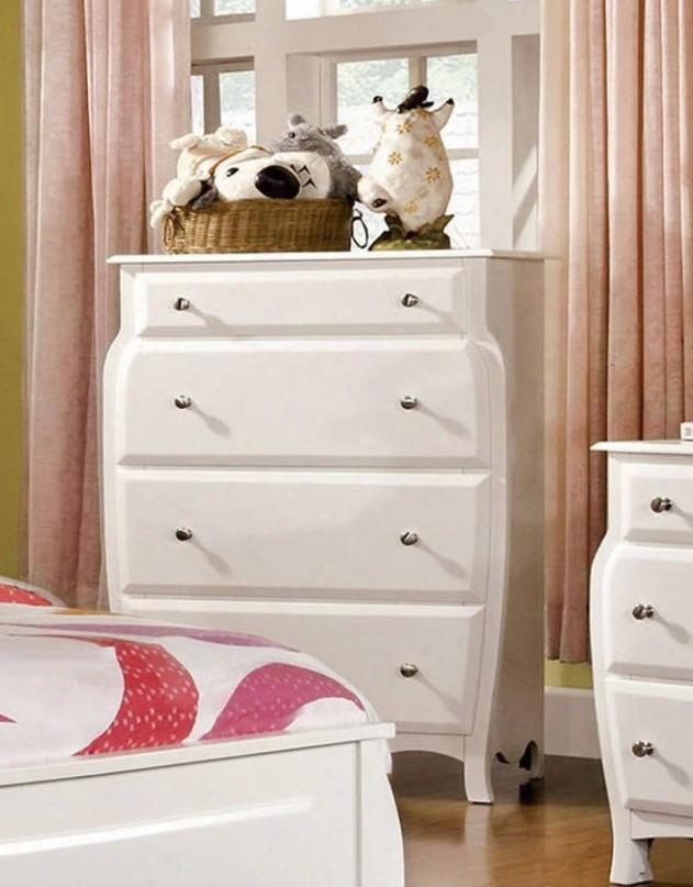 Roxana Collection Cmm7940c 33" Chest With 4 Drawers Acrved Apron Compliant Curved Design Solid Wood And Wood Veneers Construction In White