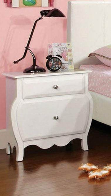 Roxana Collection Cm7940n 24" Nightstand With 2 Drawers Soft Curved Design Solid Wood And Wood Veneers Construction In White