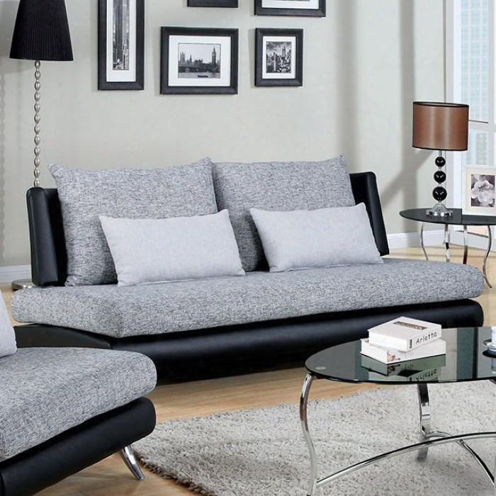 Saillon Collection Cm6111s 78" Sofa With Fabric And Leatherette Upholstery Chrome Legs And 2 Pillows In Gray And