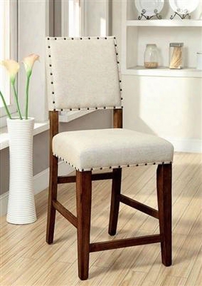 Sania Collection Cm3324pc-2pk Set Of (2) 25" Contemporary Style Counter Height Chair With Padded Linen-like Ivory Uphosltery And Nailhead Trim In Natural