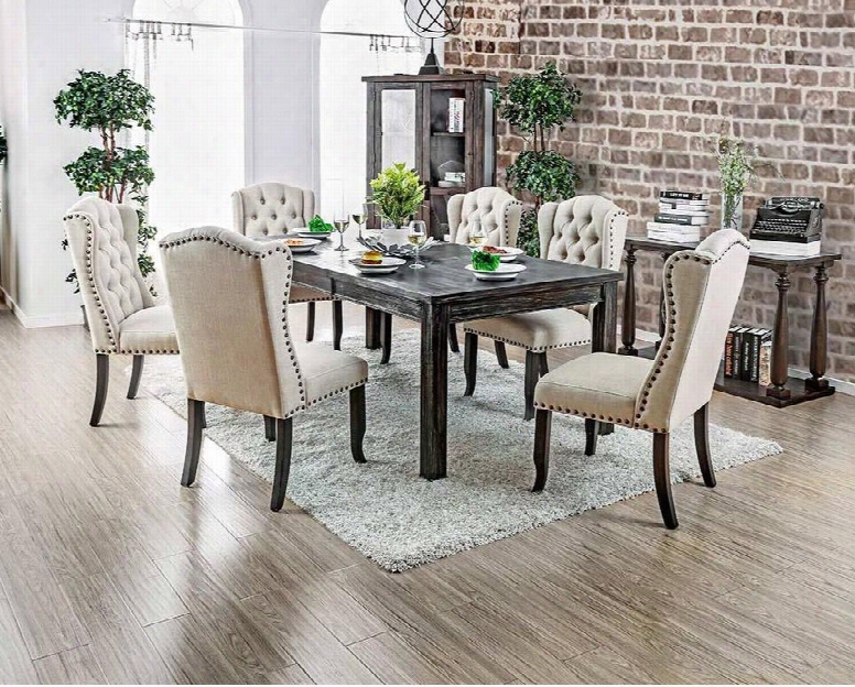 Sania I Collection Cm3324bk-t-84 66" - 84" Extendable Dining Table With Bold Distressed Details 18" Expandable Leaf And Legs In Antique