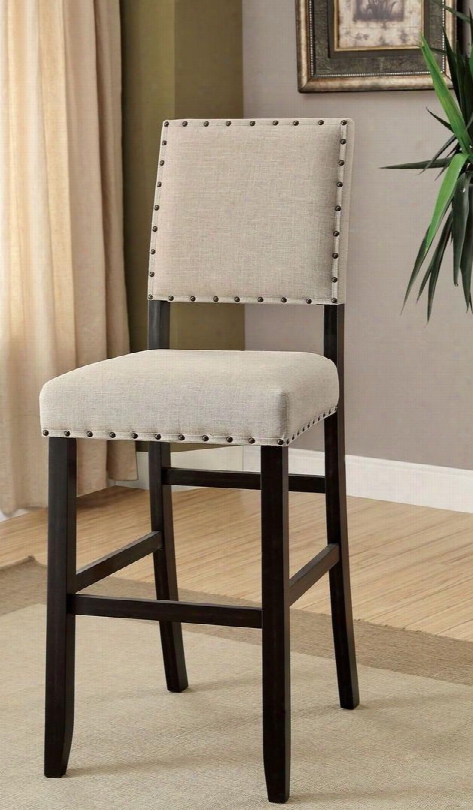Sania Ii Accumulation Cm3324bk-bc-2pk Set Of (2) 30" Transitiona L Style Bar Chair With Nailhead Trim Ivory Linen-like Fabric Upholstery And Bold Distressed