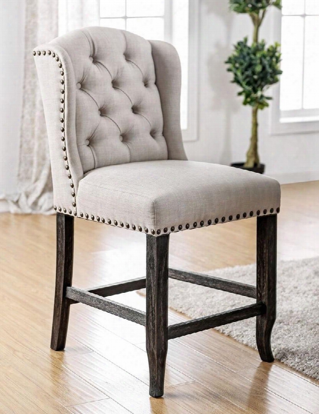 Sania Iii Collection Cm3324bk-pcw-2pk Set Of 2 Rustic Style Wingback Inspired Counter Height Chair With Button Tufted Back Nailhead Trim Bold Distressed