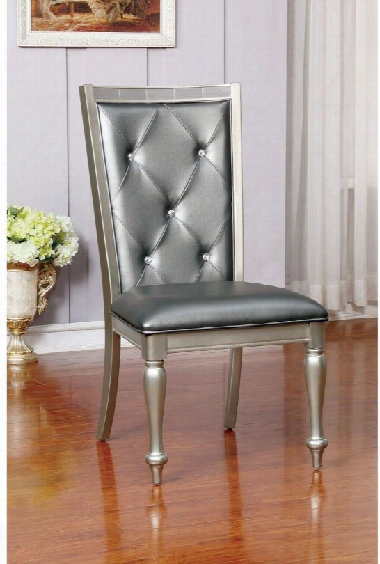 Sarina Collection Cm3229sc-2pk Set Of 2 Contemporary Style Side Chair With Turned Legs Padded Leatherette Cushion And Button Tufted Back In Silver And