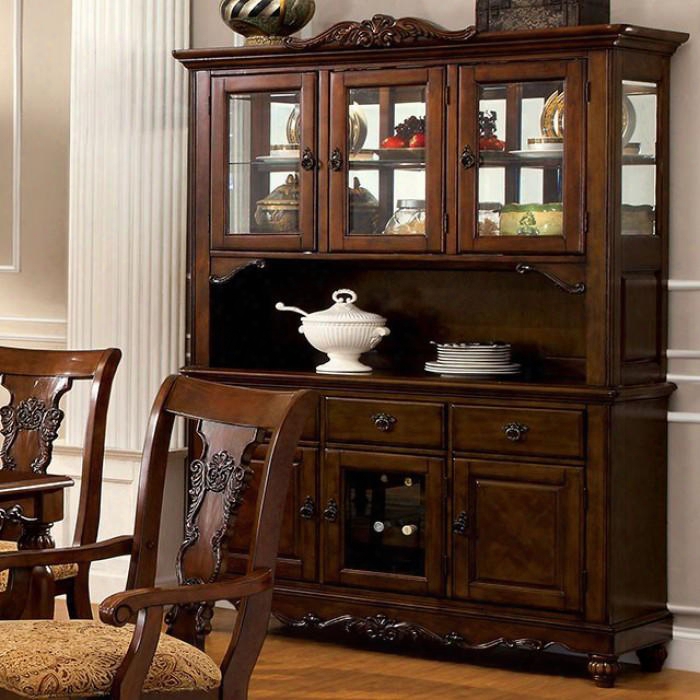 Seymour Collection Cm3880hb 56" Hutch & Buffet With 6 Doors 3 Drawers And Turned Bun Feet In Dark Oak