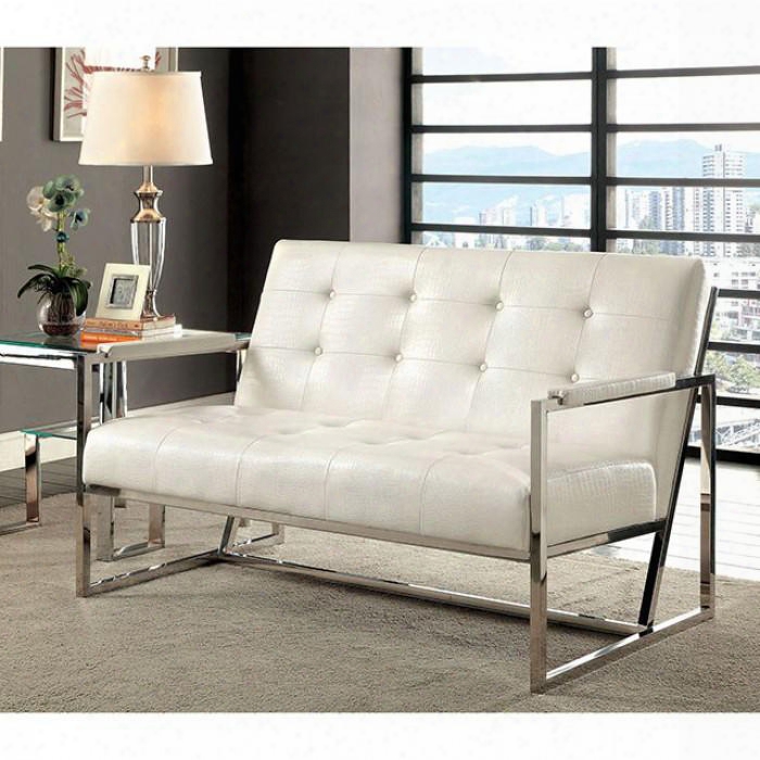 Sienna Collection Cm-ac6262wh-lv 53" Loveseat With Padded Arm Rest Chrome Base Button Tufted And Crocodile Leatherette In