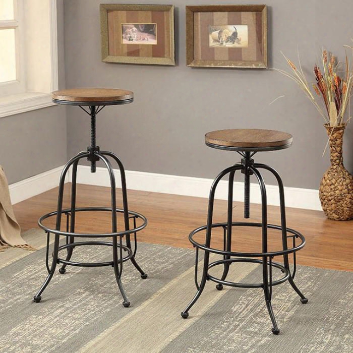 Silvia I Cm3803bc-2pk Bar Stool (2/ctn) With Industrial Style Height Adjustable Swivel Barstool Metal And Wood Veneer Medium Oak Finish In Medium