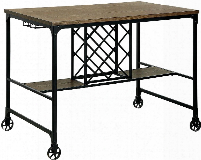 Silvai I Collection Cm3803pt 48" Counter Height Table With Industrial Style Caster Wheels Glassware And Wine Storage In Hell Table Metal And Wood Veneer In