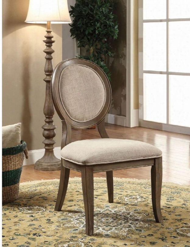 Siobhan Collection Cm3872sc-2pk Set Of 2 Transitional Style Side Chair With Round Back Design And Ivory Padded Linen In Rustic Dark