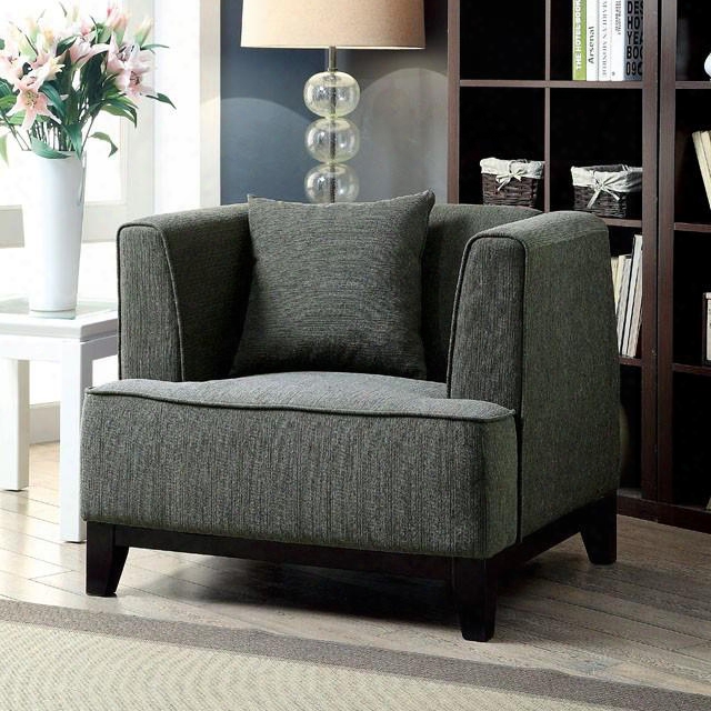 Sofia Collection Cm6761gy-ch-pk 38" Chair With Accent Pillow Button Tufted Back And Fabric Upholstery In