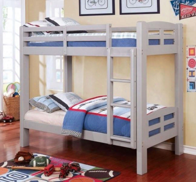 Solpine Collection Cm-bk618t-gy-bed Twin Size Bunk Bed With Secure Top Guard Rails Attached Ladder 14 Pc Slats Top And Bottom Solid Wood And Wood Veneers