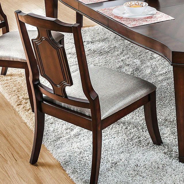 Stevensville Collection Cm3875sc-2pk Set Of 2 Traditio Nal Style Side Chair With Carved Wood Details Padded Fabric Seat Cushion And Tapered Leggs In Brown
