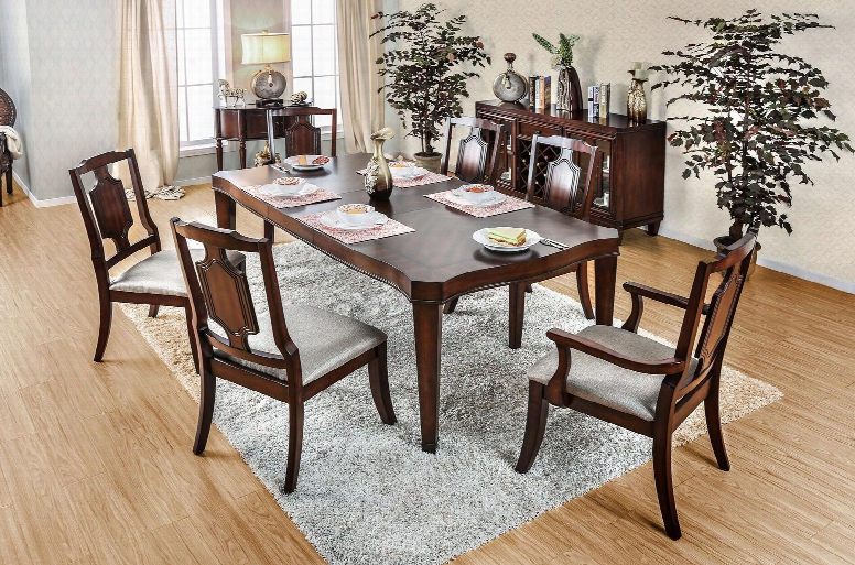 Stevensville Collection Cm3875t 63" - 82" Extendable Dining Table With 18" Expandable Leaf And Carved Wood Details In Brown