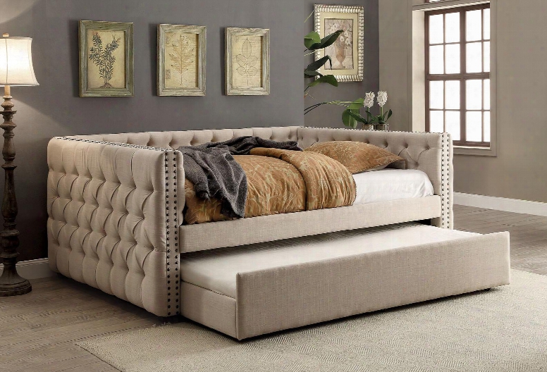 Suzanne Collection Cm1028t-bed Twin Size Daybed With Tuxedo-inspired Design Linen-like Fabric Button Tufted Nailhead Trim And Solid Wood Construction In