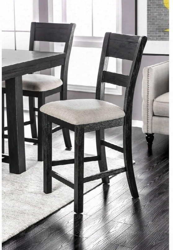 Thomaston Collection Cm3543pc-2pk Set Of 2 Counter Height Chair With Transitional Style Slat Back And Padded Fabric Seat In Brushed Black And