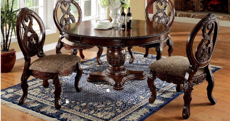 Tuscany I Collection Cm3845ch-rt-table 60" Formal Round Dining Table With Carved Detailing Pedestal Base And Apron In Antique Cherry