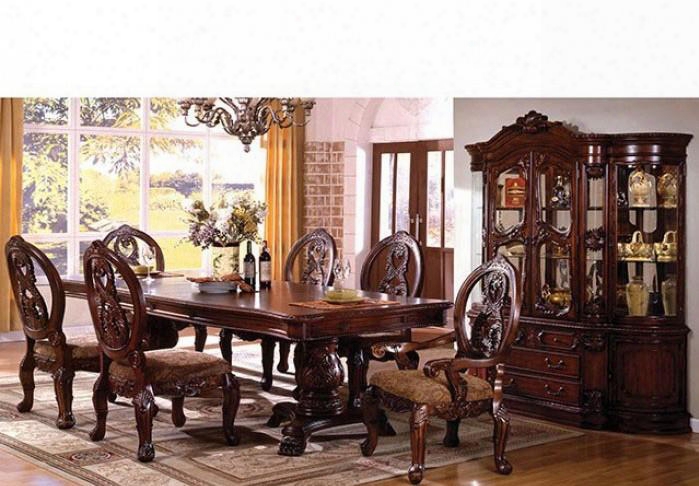 Tuscany I Collection Cm3845p-ch-t-table 80"-120" Extendable Formal Dining Table With Two 20" Expandable Leaves Double Pedestals And Carved Detailing In