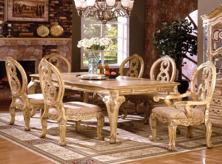 Tuscany Iii Collection Cm3845wh-t-table 76" - 96" Extendable Formal Dining Table With 20" Expandable Leaf French Style Legs And Carved Detailing In Antique
