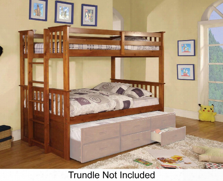 University Ii Collection Cm-bk458t-oak-bed Twin Size Bunk Bed With Side Access Ladder 13 Pc Slats Top And Bottom Solid Wood And Wood Veneers Construction In