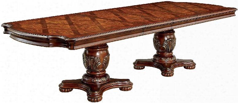 Vicehte Collection Cm3243t-table 84"-120" Extendable Formal Dining Table With Traditional Style Double Pedestals Two 18" Expandable Leaves And Lion Claw Feet