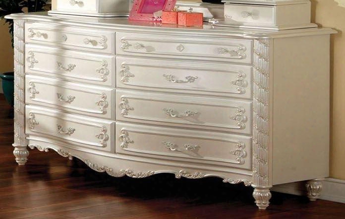 Victoria Cm7519d 54" Dresser With 8 Drawers Fairytale Style Design Hand-brushed Gold Accents And French Dovetail Construction In Pearl