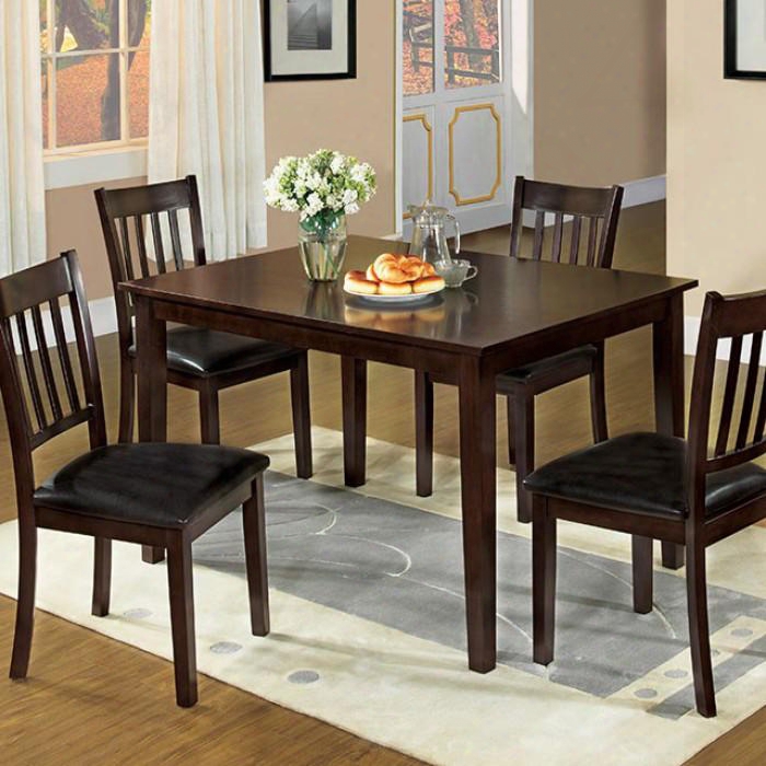 West Creek I Cm3012t-5pk 5 Pc. Dining Table Set With Transitional Style Slat Back Chair Espresso Finish Padded Leatherette Seat In