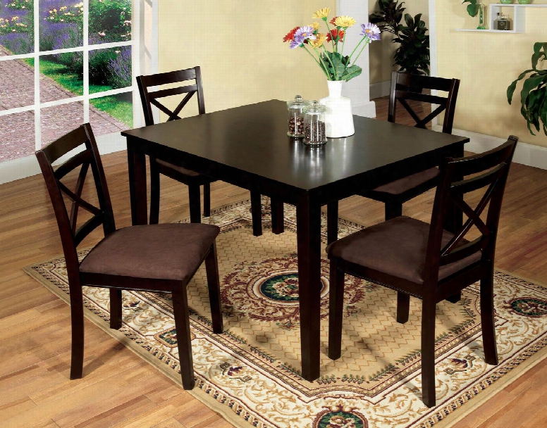 Weston I Cm3400t-5pk 5  Pc. Dining Table Set With Transitional Style Cross Back Chair Espresso Finish Padded Microfiber Seat In