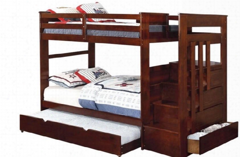 Woodridge Collection Cm-bk612-bed Twin Size Bunk Bed With Built-in Steps And Drawers 14 Pc Slats Top/bottom Solid Wood And Wood Veneers Construction In Dark