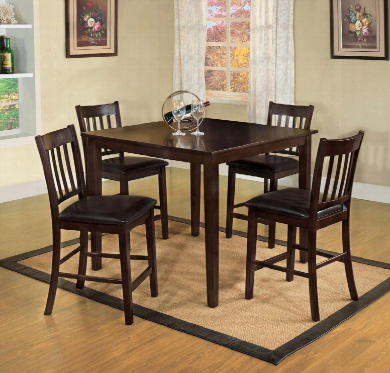 Wrangler Ii Collection Cm3025pt-5pk 5 - Pieces Counter Height Table Set With Slat Back Chair Padded Leatherette Seat And Espresso