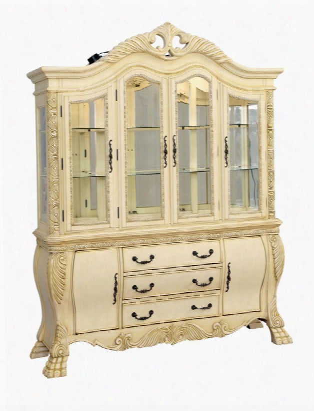 Wyndmere Collection Cm3186wh-hb 71" Hutch And Buffet With Touch Light 4 Glass Doors And 3 Drawers In