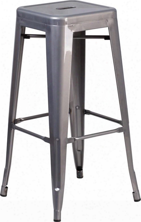 Xu-dg-tp0004-30-gg 30' High Backless Clear Coated Metal Indoor Barstool With Square