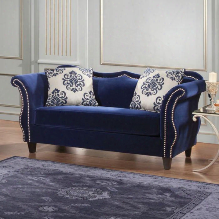 Zaffiro Collection Sm2231-lv 72" Loveseat With Sweetheart Style Back Nailhead Trim And Tapered Legs In Royal