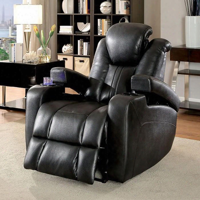 Zaurak Collection Cm6291-ch 37" Recliner With Power Recliners And Headrests Cup Holders And Breathable Leatherette In Dark