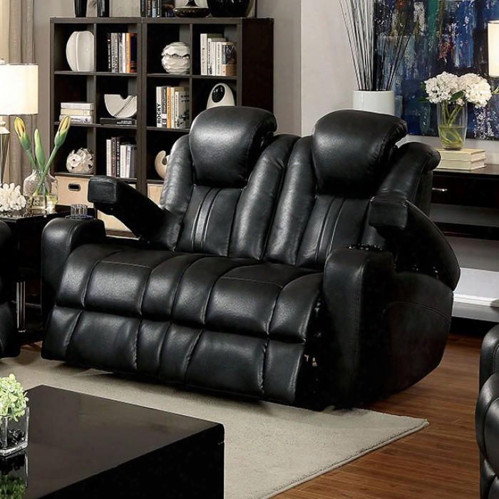 Zaurak Collection Cm6291-lv 60" Love Seat With Power Recliners & Headrests Cup Holders And Breathable Leatherette In Dark