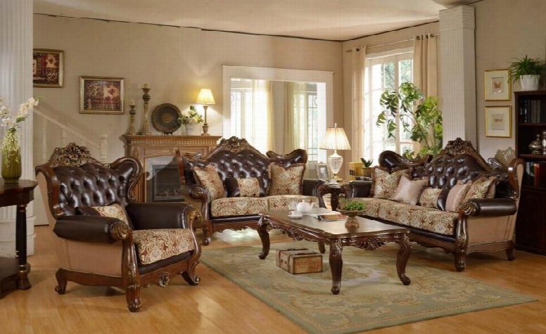 5 Piece Living Room Set With 45" Arm Chair 73" Loveseat 59" Coffee Table And 32" Coffee Table In Rich Cherry