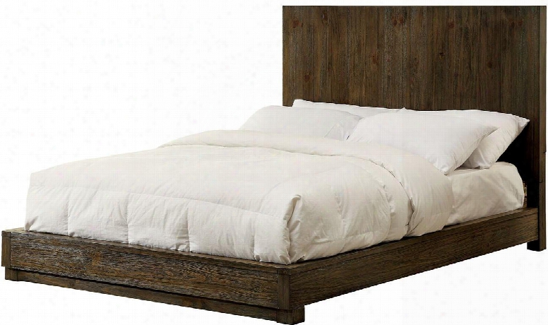 Amarante Collection Cm7624q-bed Queen Size Bed With Low Profile Flat Wood Panel Headboard Slat Kit Included And Wood Veneers Construction In Rustic Natural