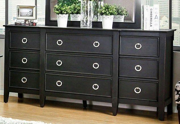 Arabelle Collection Cm7481d 68" Dresser With 9 Drawers Silver Ring Pulls Felt-lined Top Drawer Solid Wood And Wood Veneers Construction In Wire-brushed