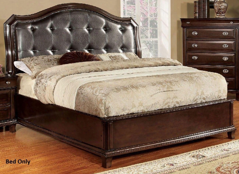Arden Collection Cm7065q-bed Queen Size Bed With Low Profile Button Tufted Hedboard Faux Leather Upholstery Solid Wood And Wood Veneer Construction In