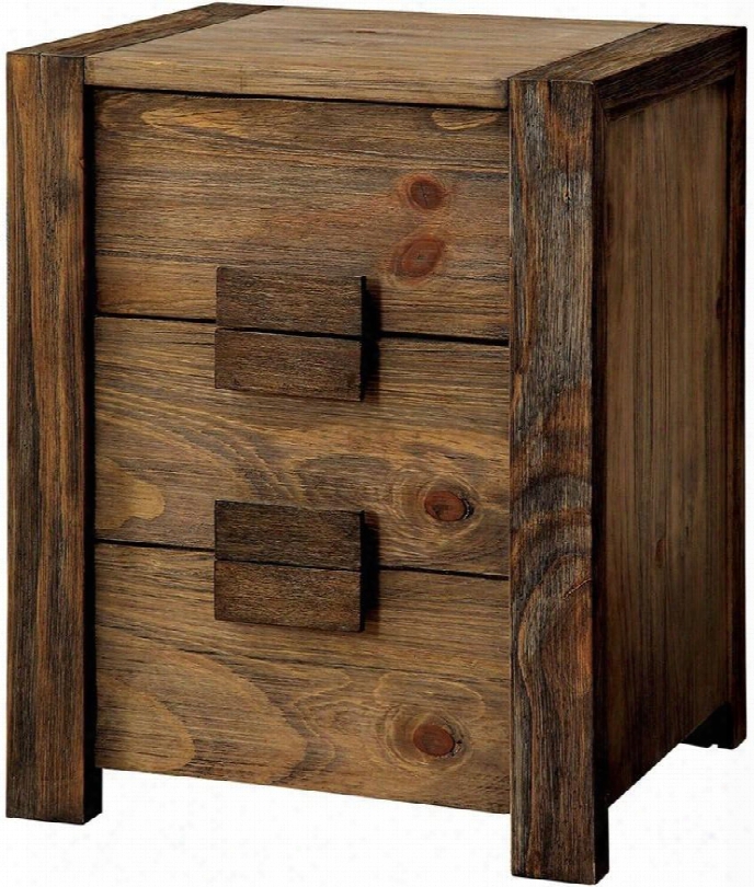 Aveiro Collection Cm7627n 20" Nightstand With 3 Drawers Square Wooden Drawer Pulls Solid Wood And Wood Veneers Construction In Rustic Natural Tone