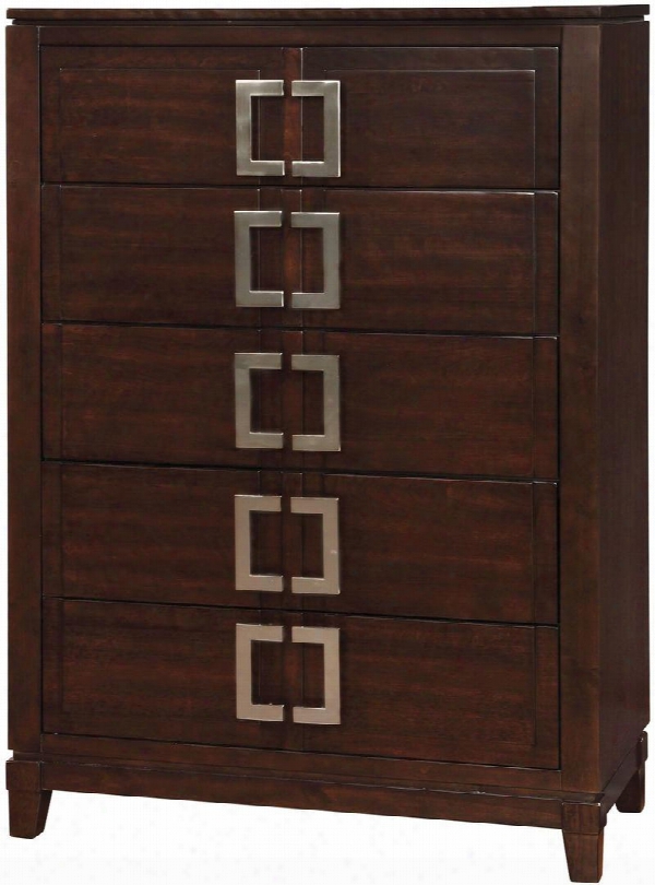 Balfour Collection Cm7385c 38" Chest With 5 Drawers Jewelry Case Squwre Metal Drawer Pulls Solid Wood And Wood Veneers Construction In Brown Cherry