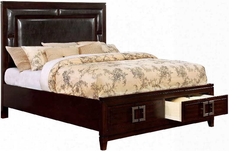 Balfour Collection Cm7385q-bed Queen Sizebed With 2 Drawers Metal Drawer Pulls Leatherette Headboard Solid Wood And Wood Veneers Construction In Brown