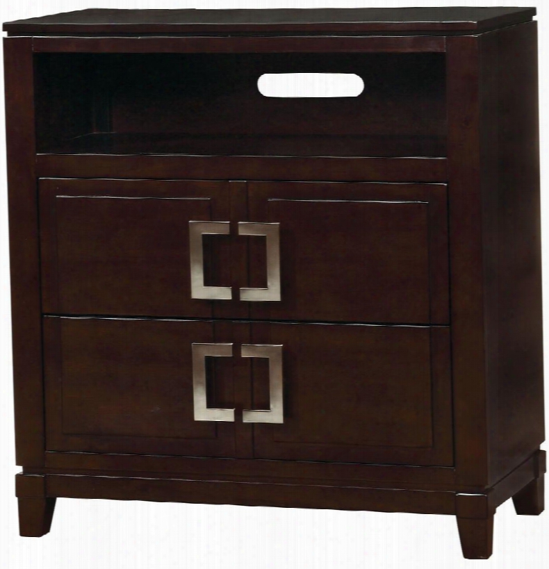 Balfour Collection Cm7385tv 35" Media Chest With 2 Drawers Open Compartment Square Metal Drawer Pulls Solid Wood And Wood Veneers Construction In Brown