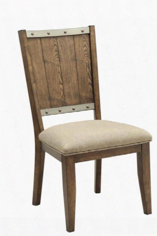 Beckett Collection 107012 39" Side Chair With Wine Barrel Inspired Backs Tapered Legs Exposed Nail Heads Beige Fabric Upholstery And Solid Asian Hard Wood