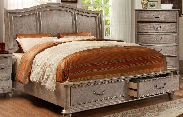 Belgrade I Collection Cm7613q-bed Queen Size Platform Bedw Ith 2 Drawers Camelback Headboard Solid Wood And Wood Veneers Construction In Rustic Natural Tone