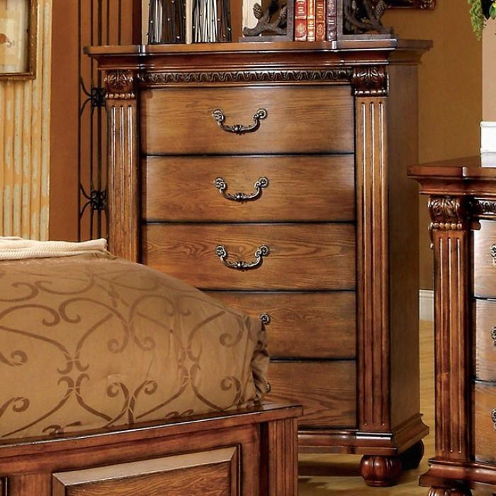 Bellagrand Collection Cm7738c 41" Chest With 5 French Dovetail Drawers Solid Wood And Wood Veneers Construction In Antique Tobaccooak