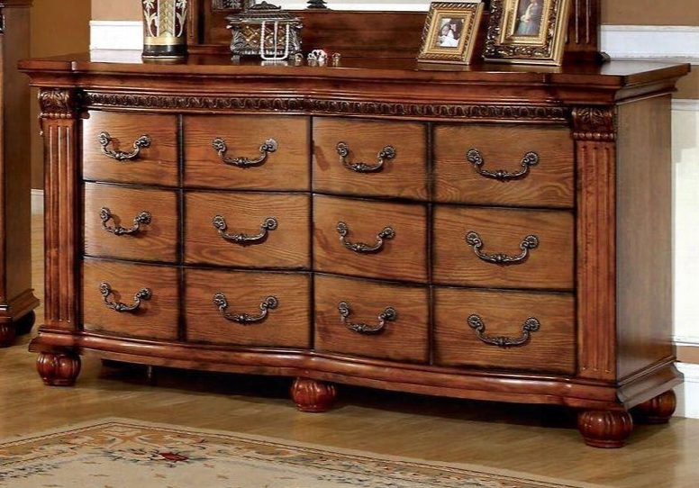 Bellagrand Collection Cm7738d 68" Dresser With 6 French Dovetail Drawers Solid Wood And Wood Veneers Construction In Antique Tobacco Oak