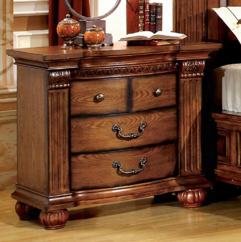 Bellagrand Collection Cm7738n 34" Nightstand With 3 French Dovrtail Drawers Solid Wood And Wood Veneers Construction In Antique Tobacco Oak