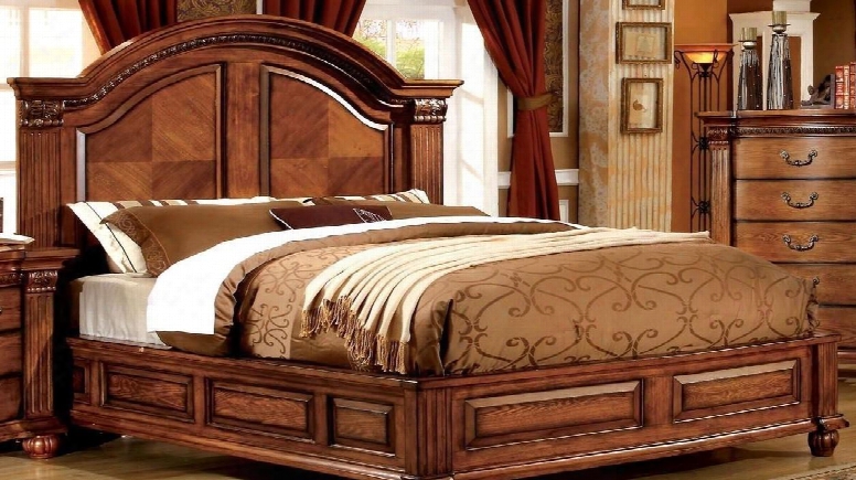 Bellagrand Collection Cm7738q-bed Queen Size Bed With Luxurious Masterpiece Curved Headboard Solid Wood And Wood Veneers Construction In Antique Tobacco Oak